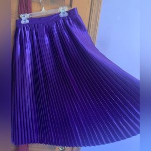 Topshop Metallic Purple Pleated Midi Skirt